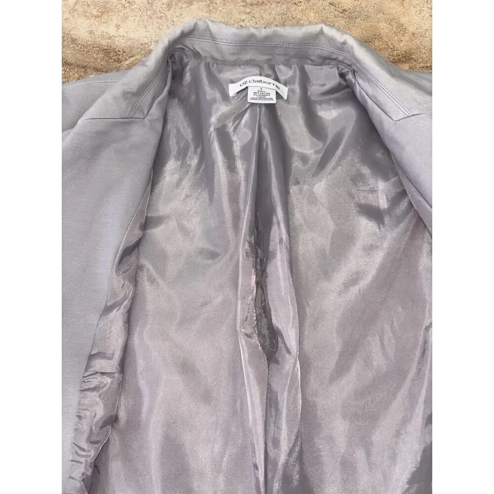 Liz‎ Claiborne Women's Grey Blazer Large Notch Lapel Lined Single-Breasted